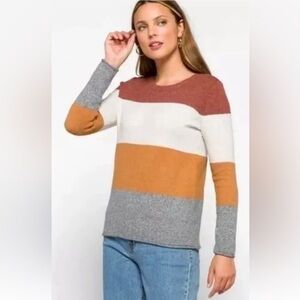 NWT Pinque Gina Colorblock Stripe Crewneck Sweater Rust Stone Combo Size XL